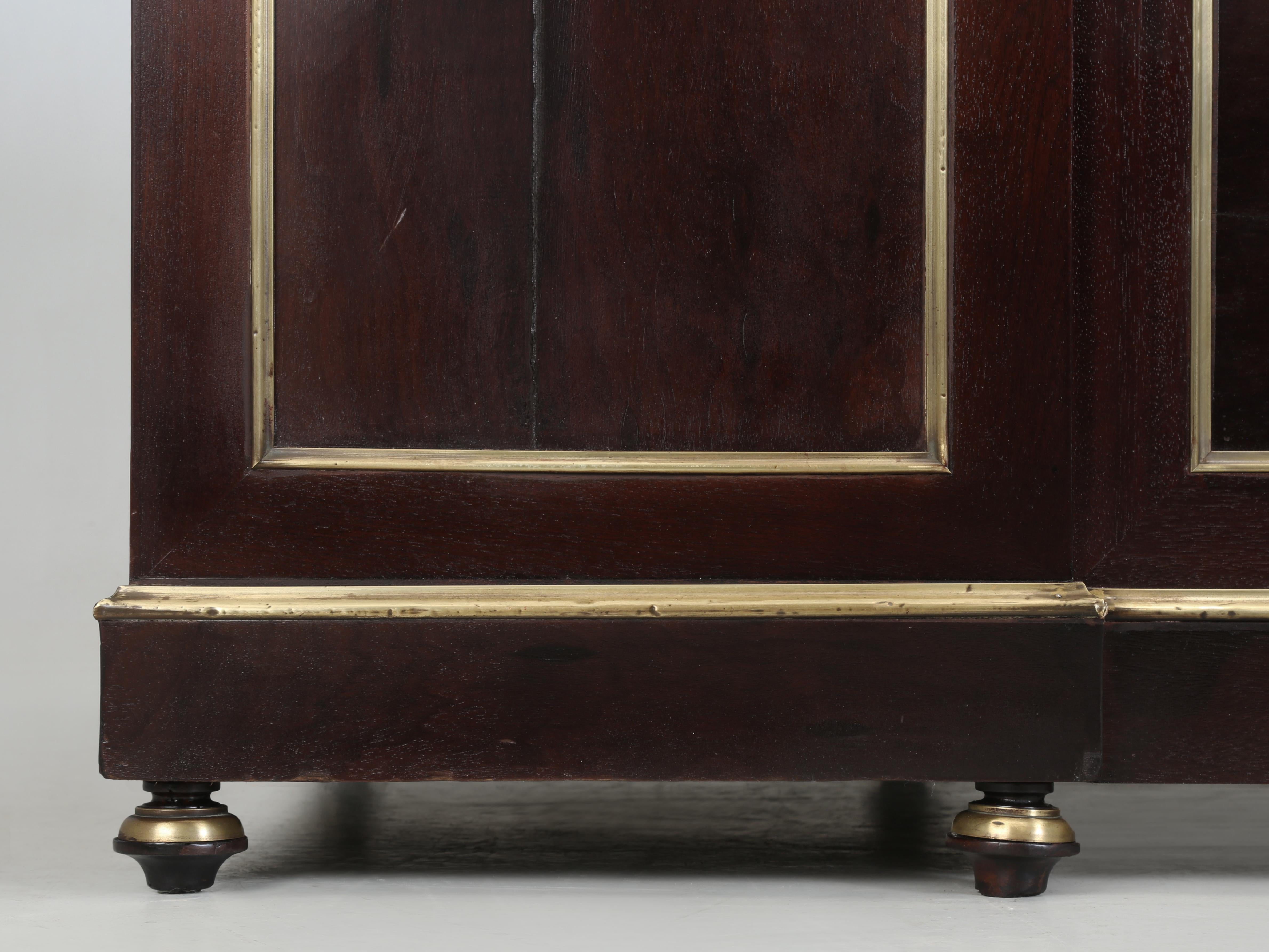 Antique French Louis XVI Style Desk in Caribbean Mahogany Brass Trim Restored 14
