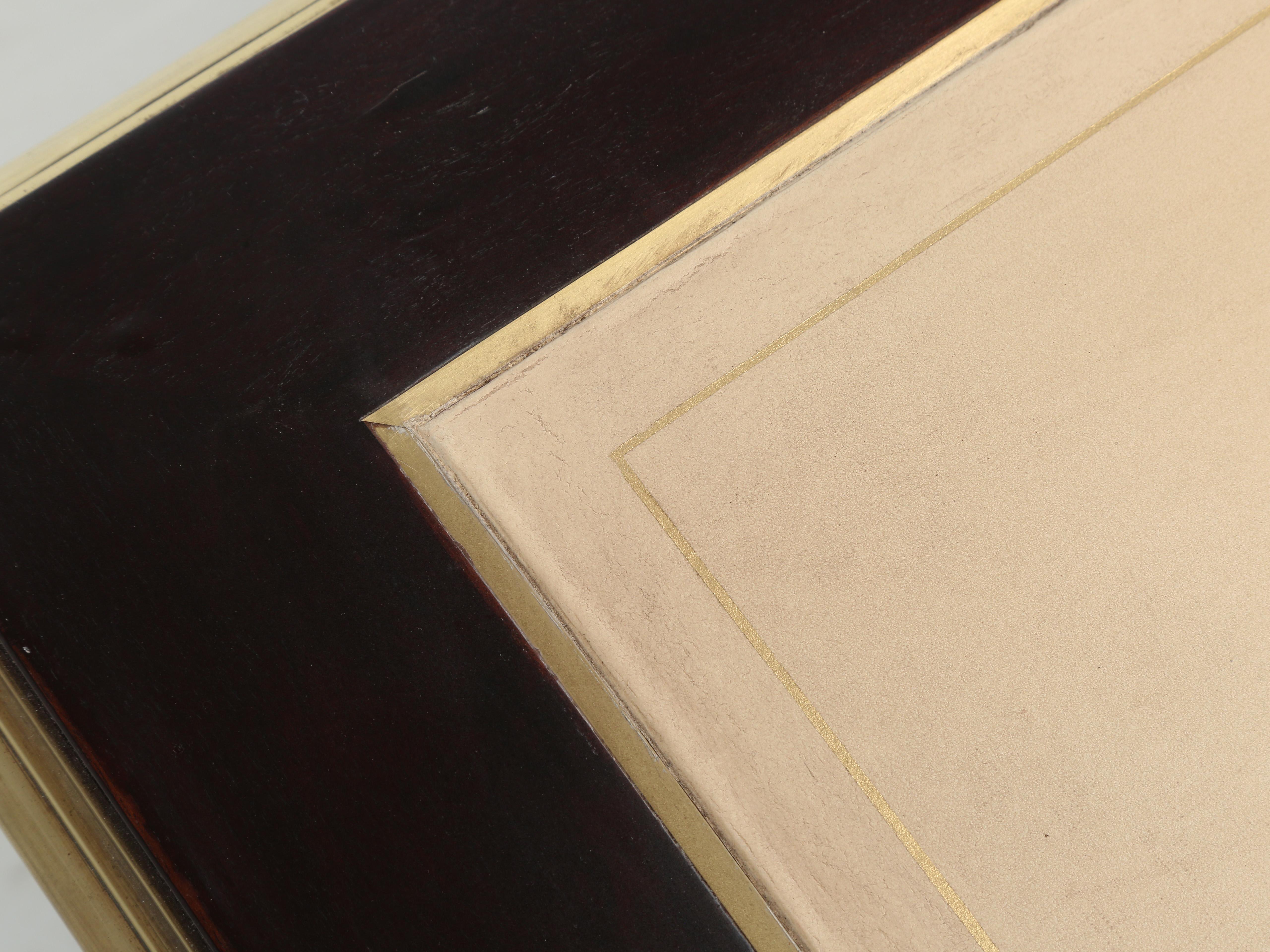 Antique French Louis XVI Style Desk in Caribbean Mahogany Brass Trim Restored In Good Condition In Chicago, IL