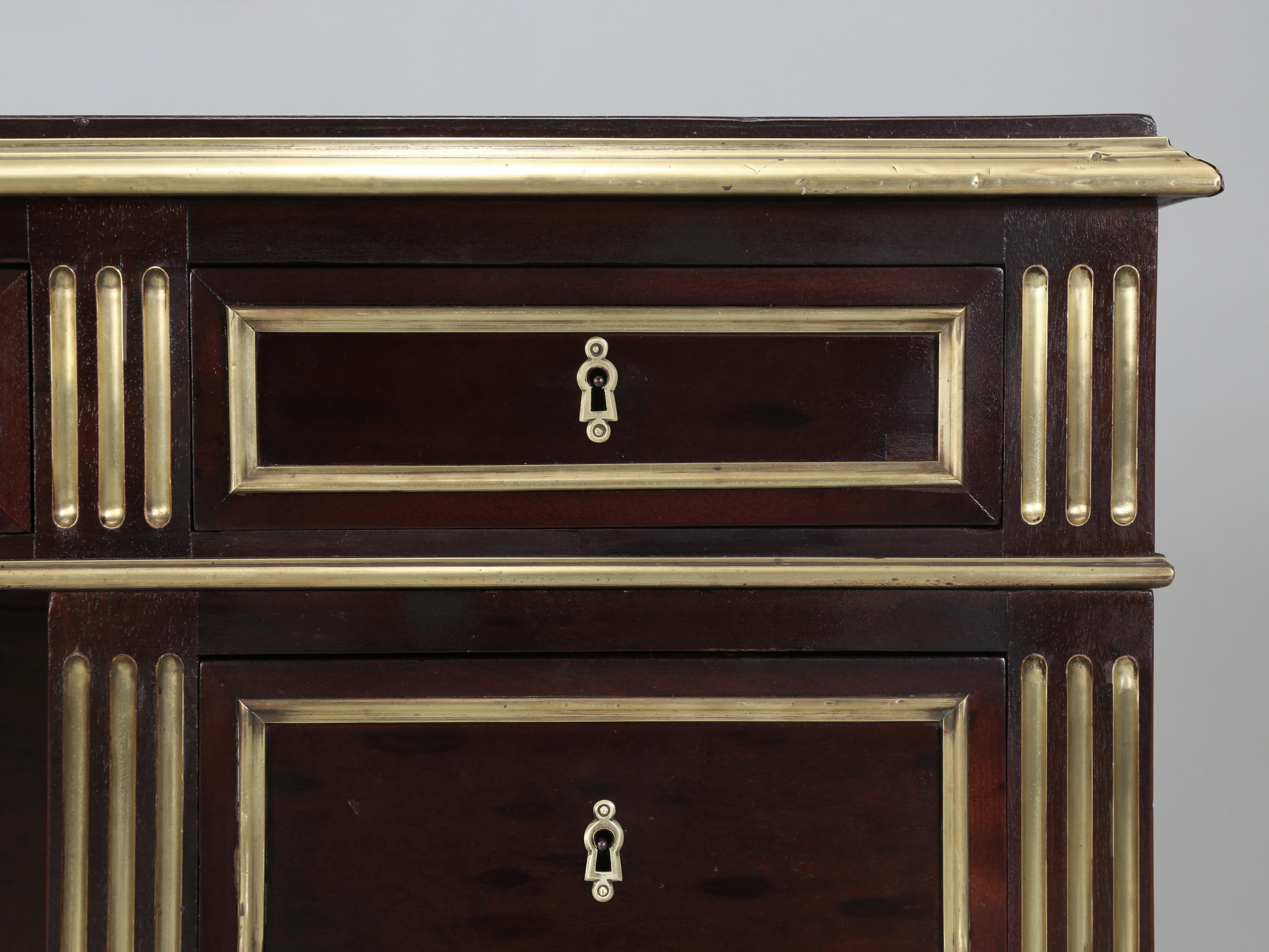 Antique French Louis XVI Style Desk in Caribbean Mahogany Brass Trim Restored 4