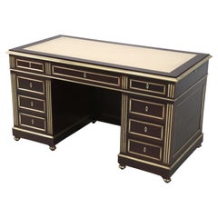 Antique French Louis XVI Style Desk in Caribbean Mahogany Brass Trim Restored