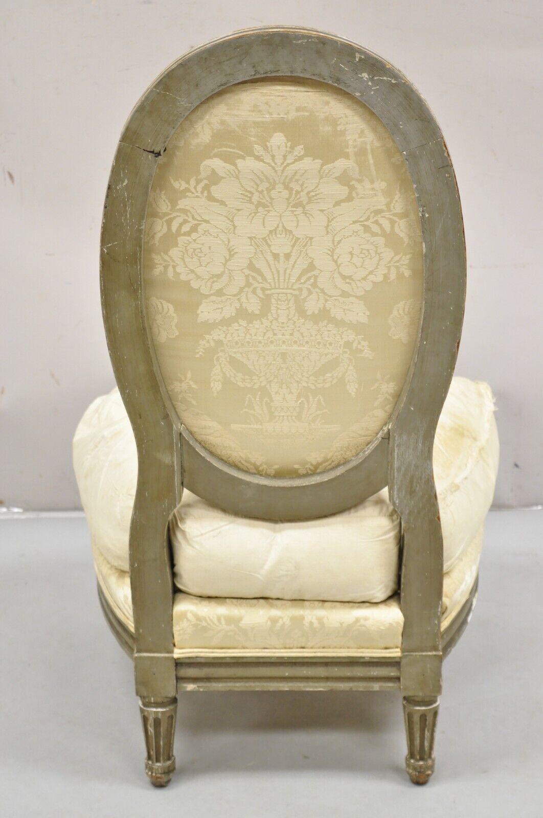 Antique French Louis XVI Style Distress Painted Boudoir Slipper Low Chair For Sale 5