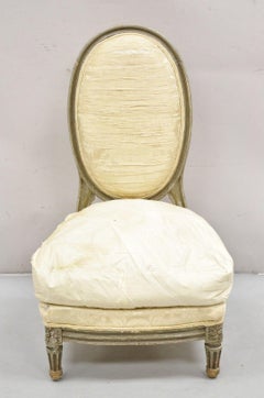 Antique French Louis XVI Style Distress Painted Boudoir Slipper Silla Baja