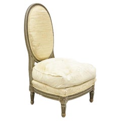 Used French Louis XVI Style Distress Painted Boudoir Slipper Low Chair