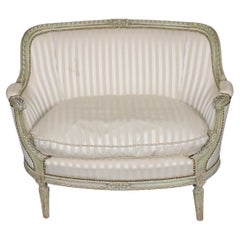 Used French Louis XVI Style Distressed Paint Decorated Settee Love Seat