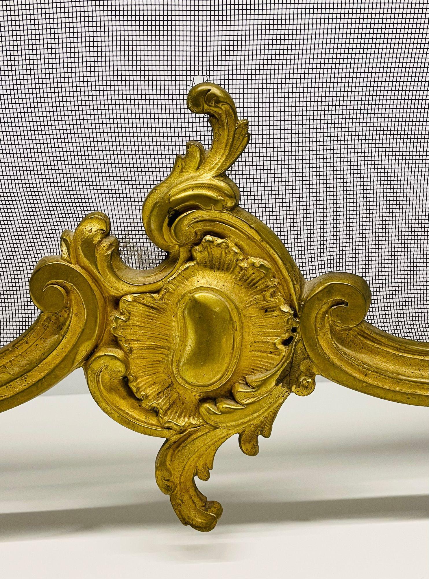 Antique French Louis XVI Style Dore' Bronze Fire Screen, Steel Mesh 6