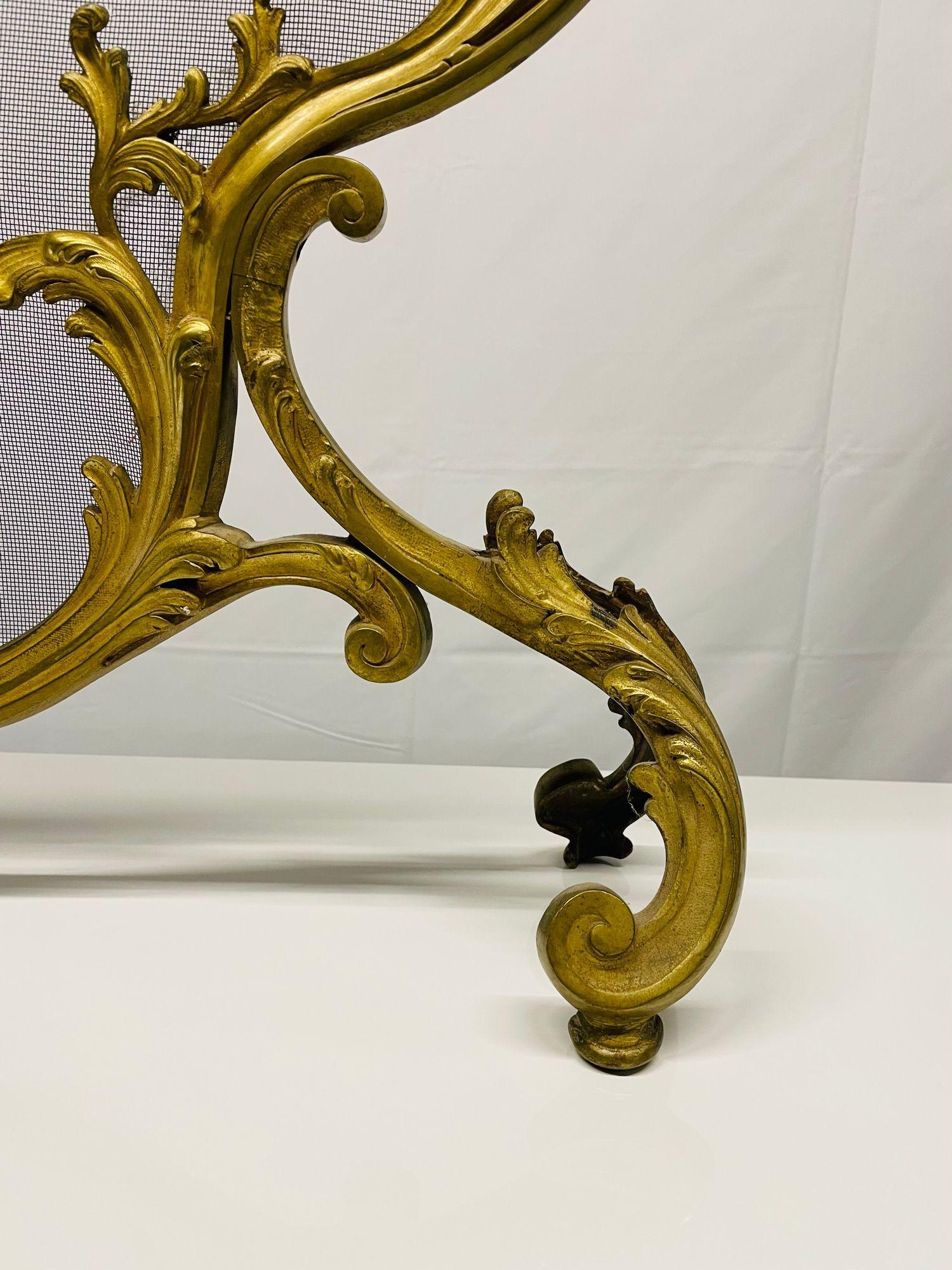 Antique French Louis XVI Style Dore' Bronze Fire Screen, Steel Mesh 7