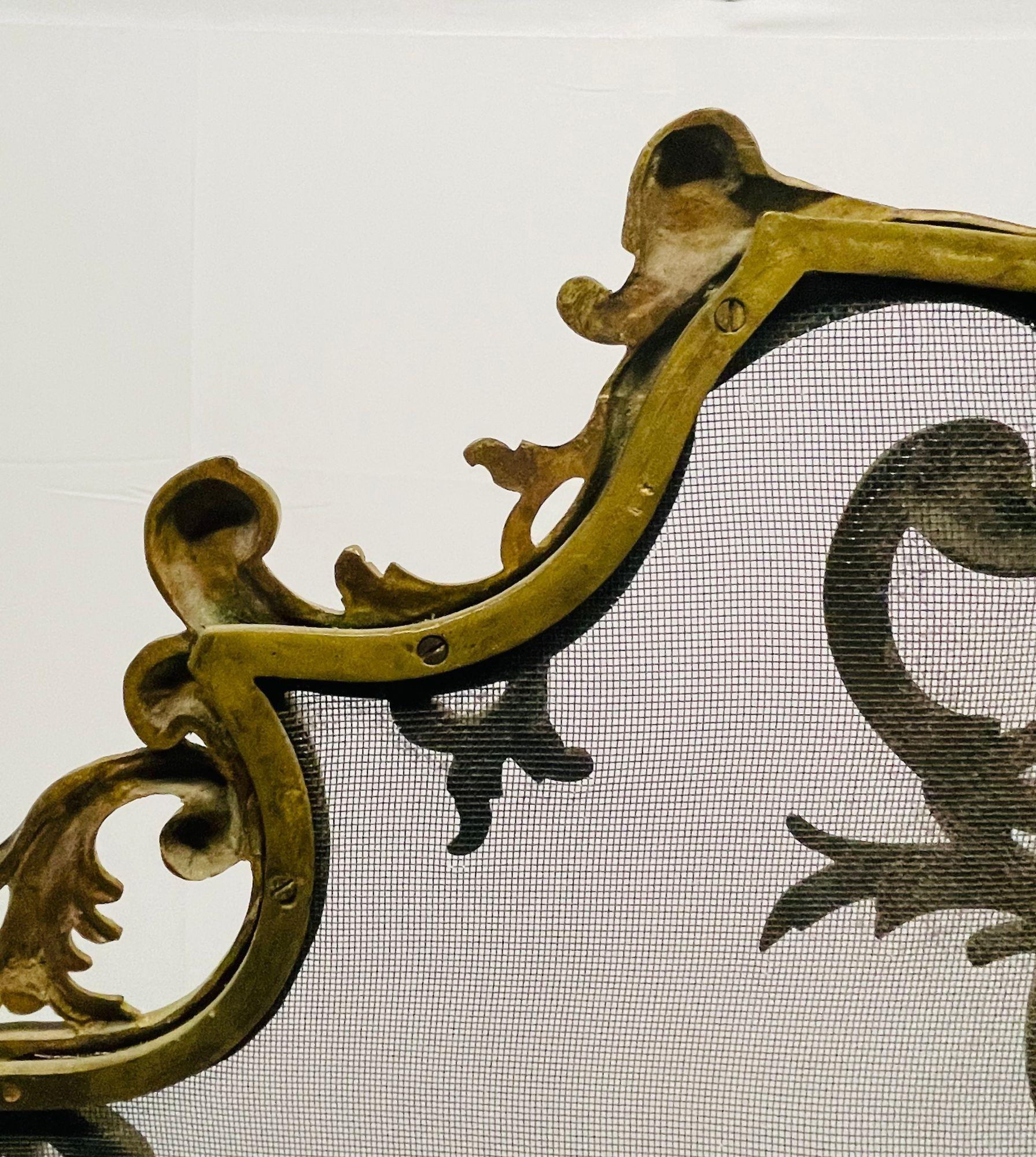 Antique French Louis XVI Style Dore' Bronze Fire Screen, Steel Mesh 8