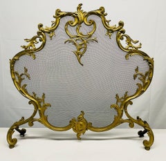 Antique French Louis XVI Style Dore' Bronze Fire Screen, Steel Mesh