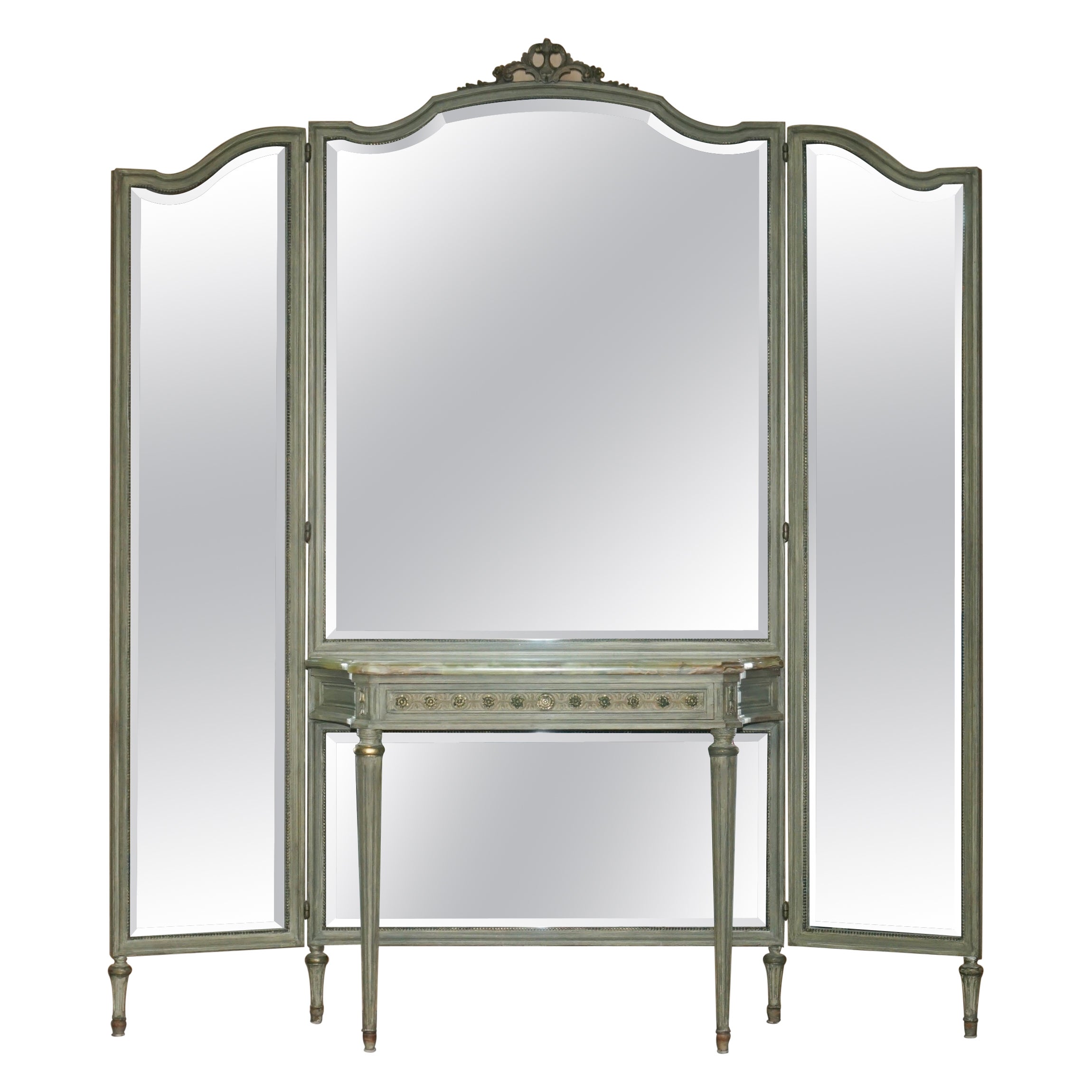 ANTIQUE FRENCH LOUIS XVI STYLE DRESSiNG ROOM CONSOLE TABLE FULL LENGTH MIRROR