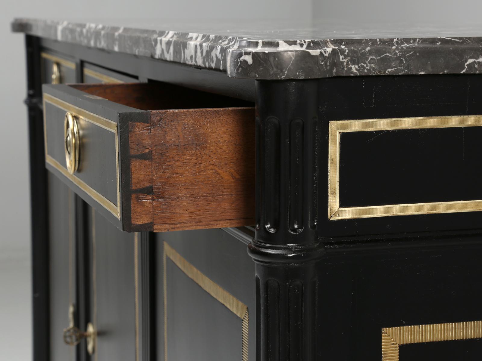 Antique French Louis XVI Style Ebonized Buffet, with a Grey Marble Top 6