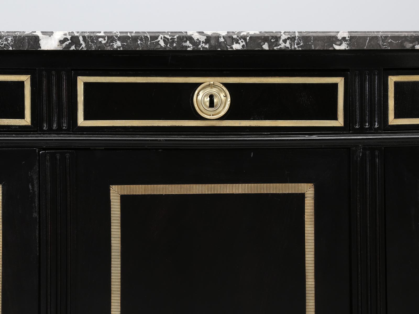 Antique French Louis XVI Style Ebonized Buffet, with a Grey Marble Top 7