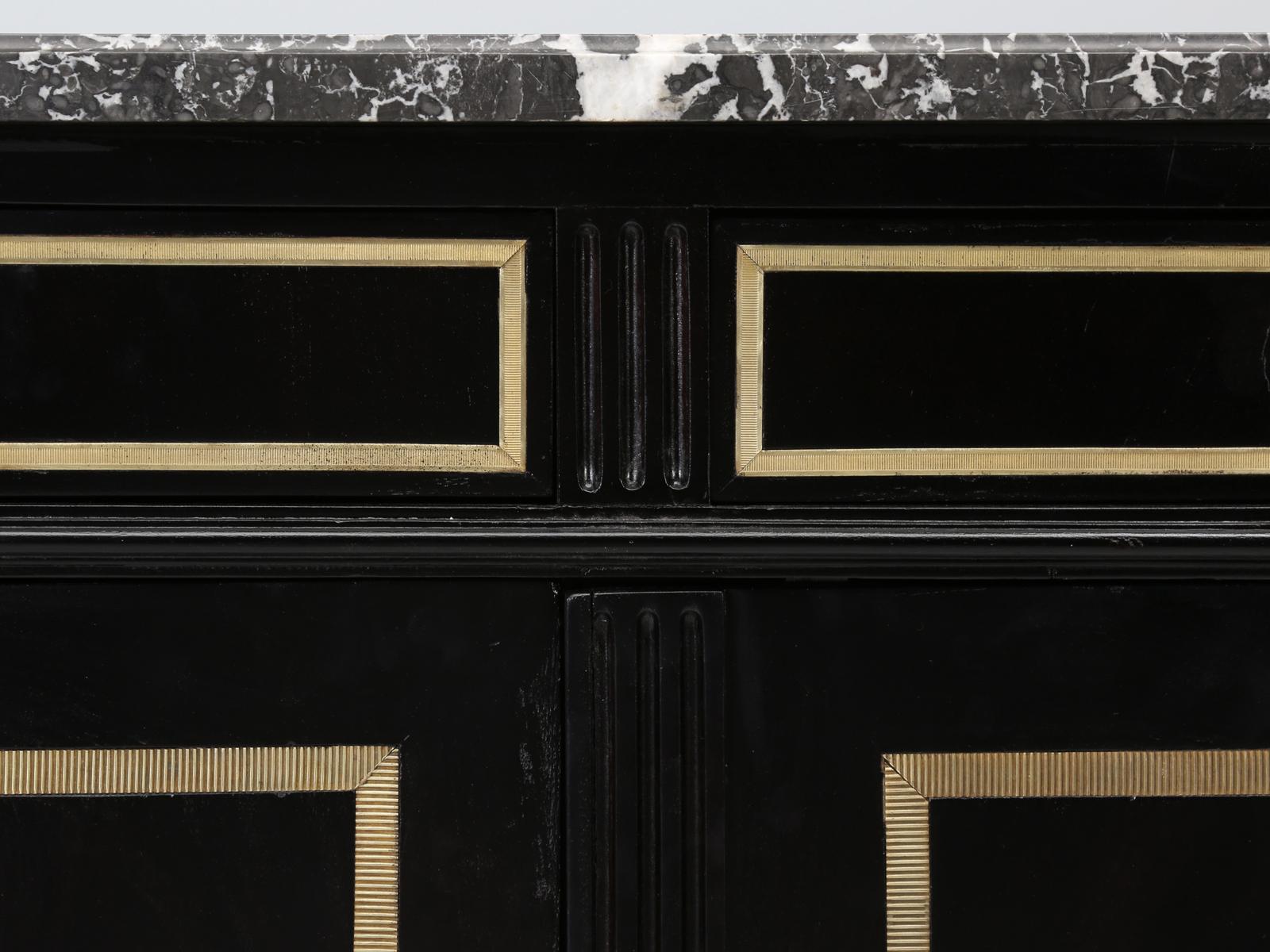 Antique French Louis XVI Style Ebonized Buffet, with a Grey Marble Top 9