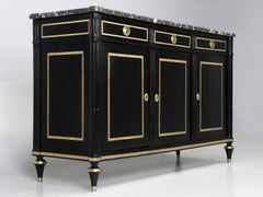 Antique French Louis XVI Style Ebonized Buffet, with a Grey Marble Top