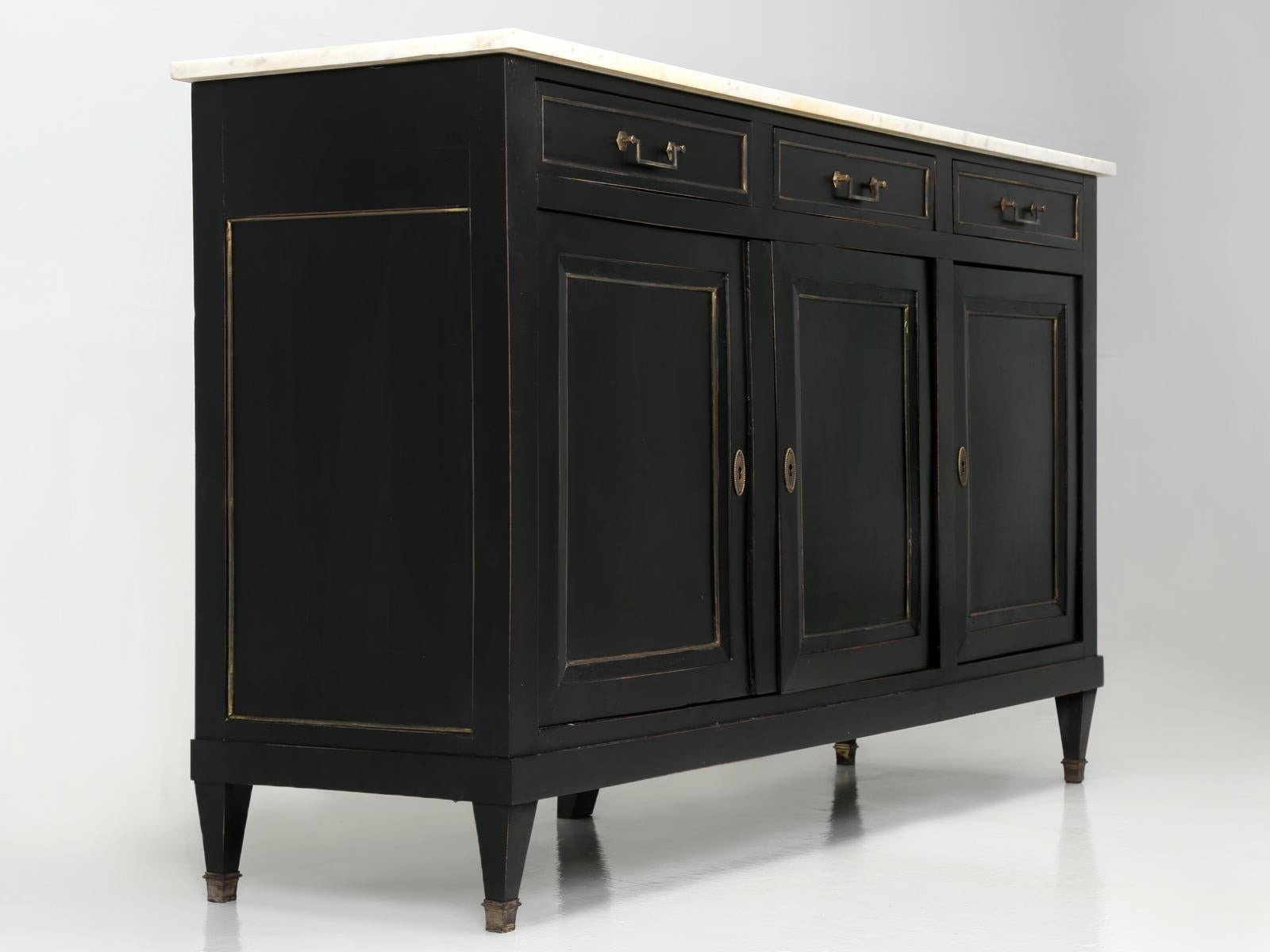 Antique French Louis XVI Style Ebonized Buffet with Original Marble, Restored In Good Condition In Chicago, IL