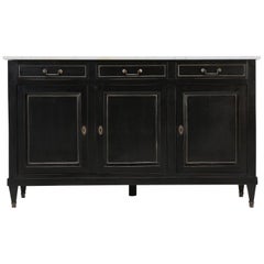 Antique French Louis XVI Style Ebonized Buffet with Original Marble, Restored