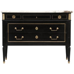 Antique French Louis XVI Style Ebonized Commode with a Gorgeous Marble Top