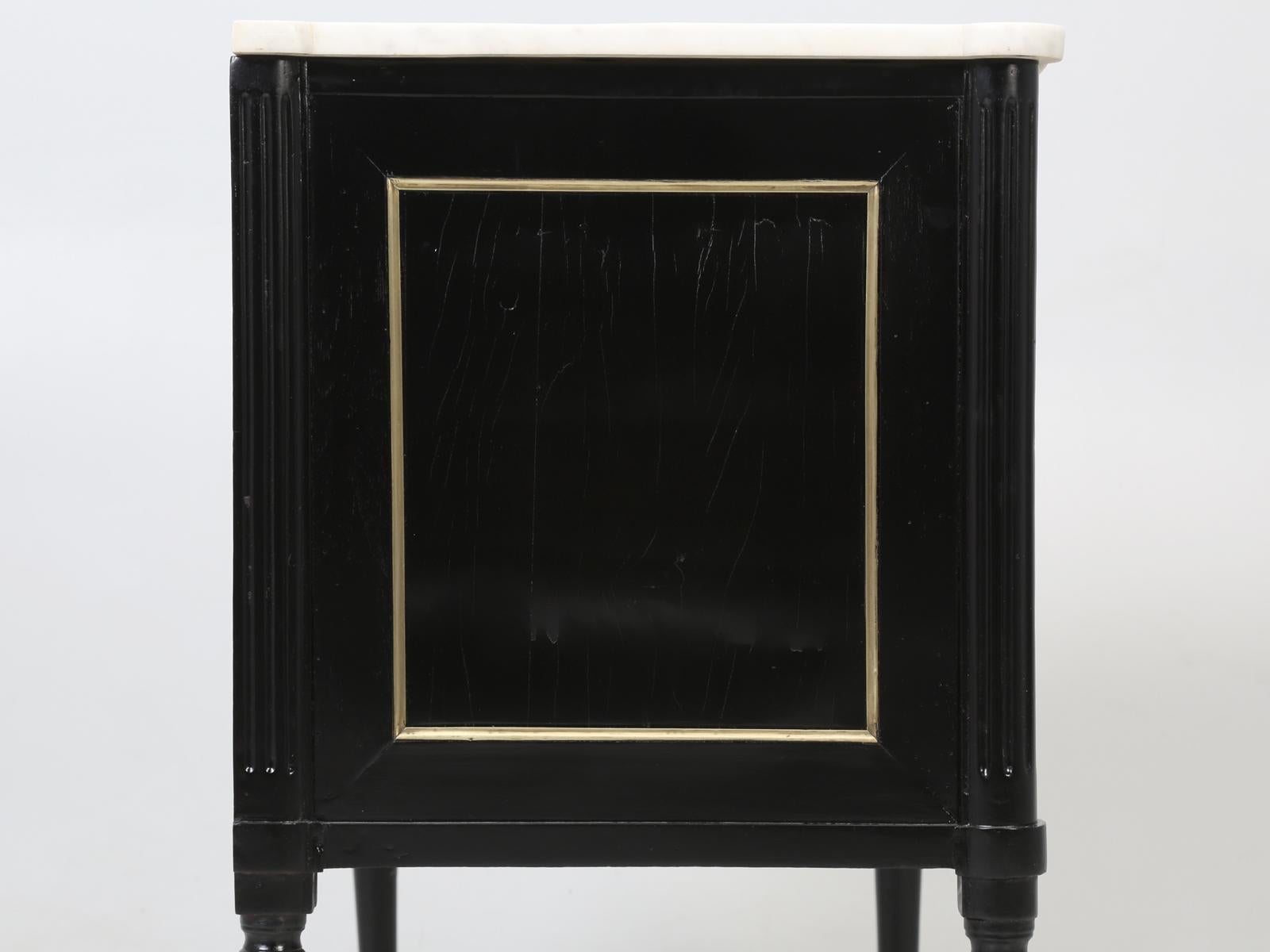 Antique French Louis XVI Style Ebonized Commode with a Marble Top In Good Condition In Chicago, IL