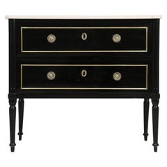 Antique French Louis XVI Style Ebonized Commode with a Marble Top