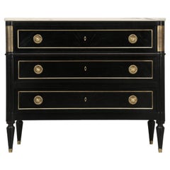 Antique French Louis XVI Style Ebonized Commode with Calcutta Oro Marble