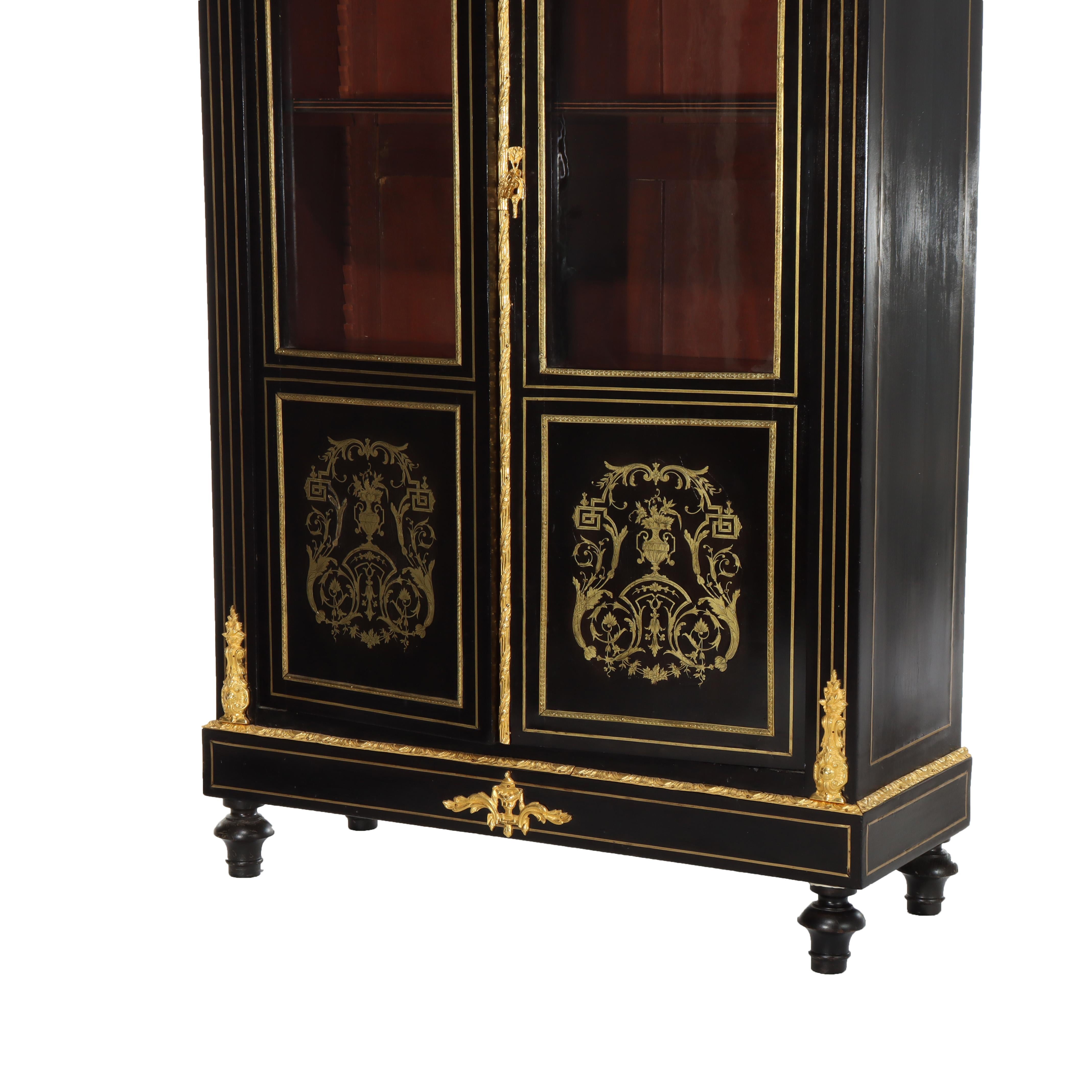 Antique French Louis XVI Style Ebonized & Gilt Two-Door Bookcase With Ormolu C1890

Measures - 62 1/8