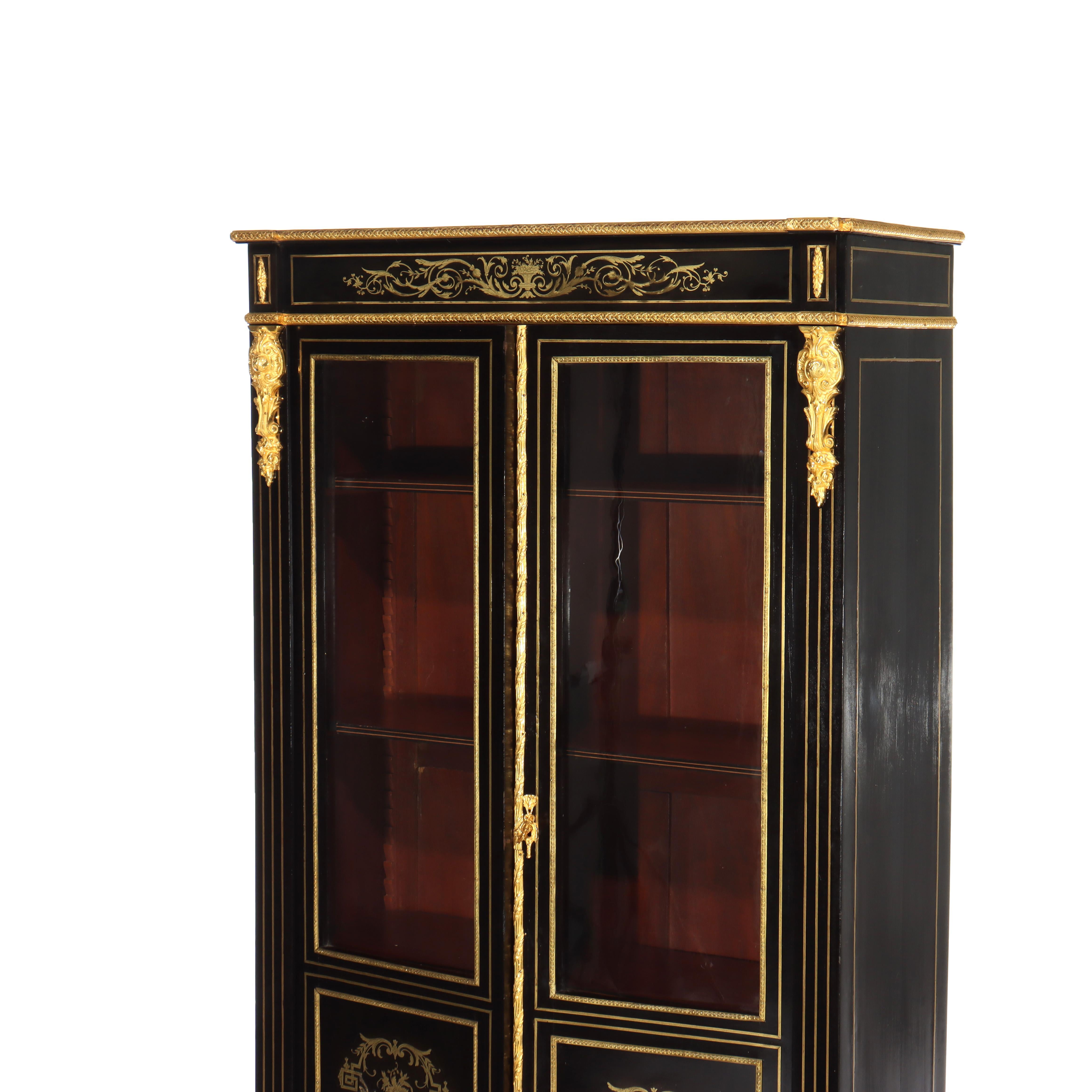 Antique French Louis XVI Style Ebonized & Gilt Bookcase With Ormolu Mounts 20thC Bon état - En vente à Big Flats, NY