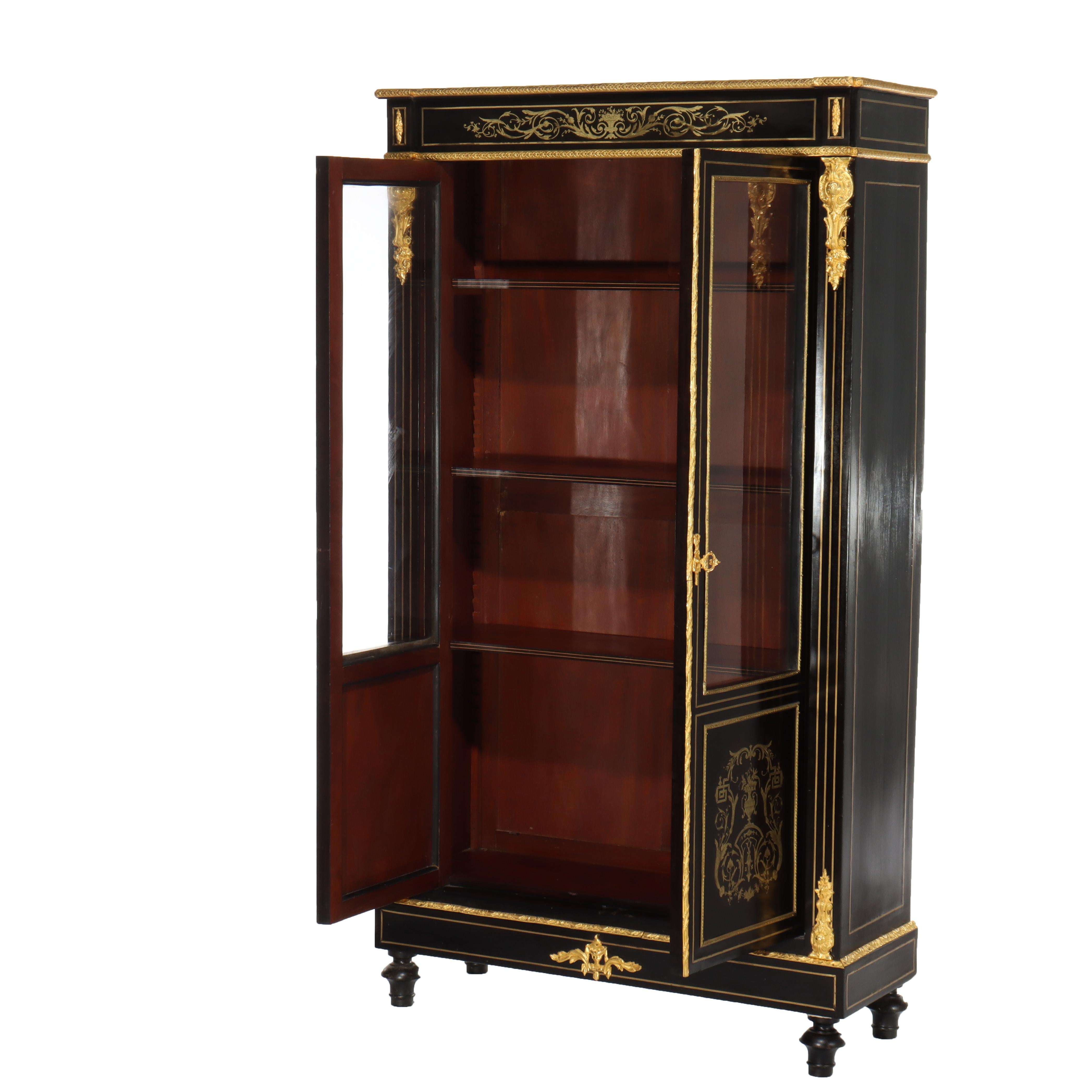 Antique French Louis XVI Style Ebonized & Gilt Bookcase With Ormolu Mounts 20thC en vente 1