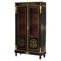 Antique French Louis XVI Style Ebonized 
Gilt Bookcase With Ormolu Mounts 20thC