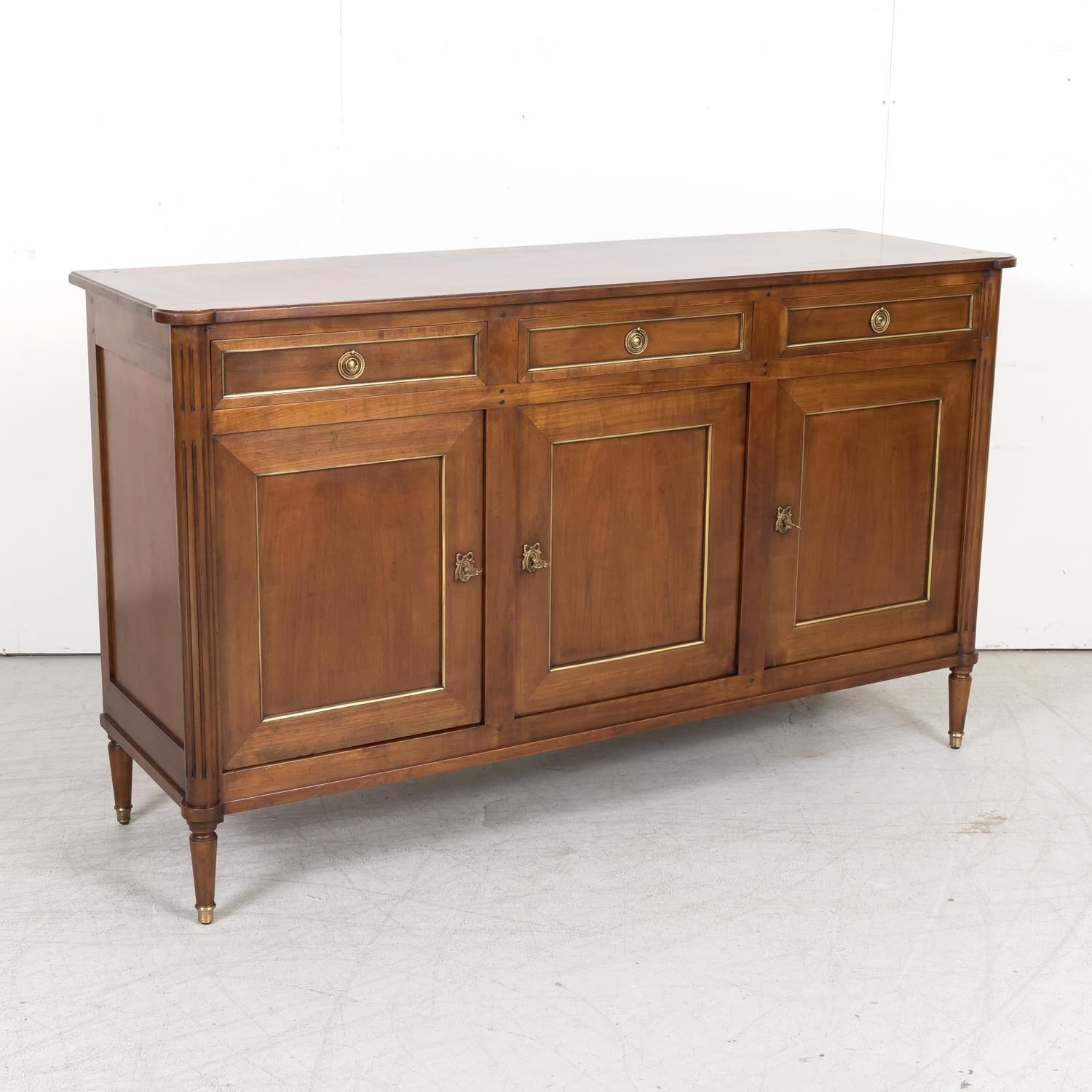Antique French Louis XVI Style Enfilade Buffet in Solid Cherry with Brass Trim 1