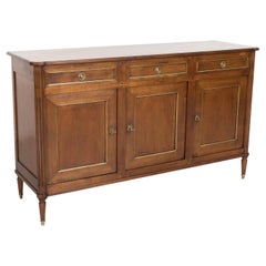Antique French Louis XVI Style Enfilade Buffet in Solid Cherry with Brass Trim
