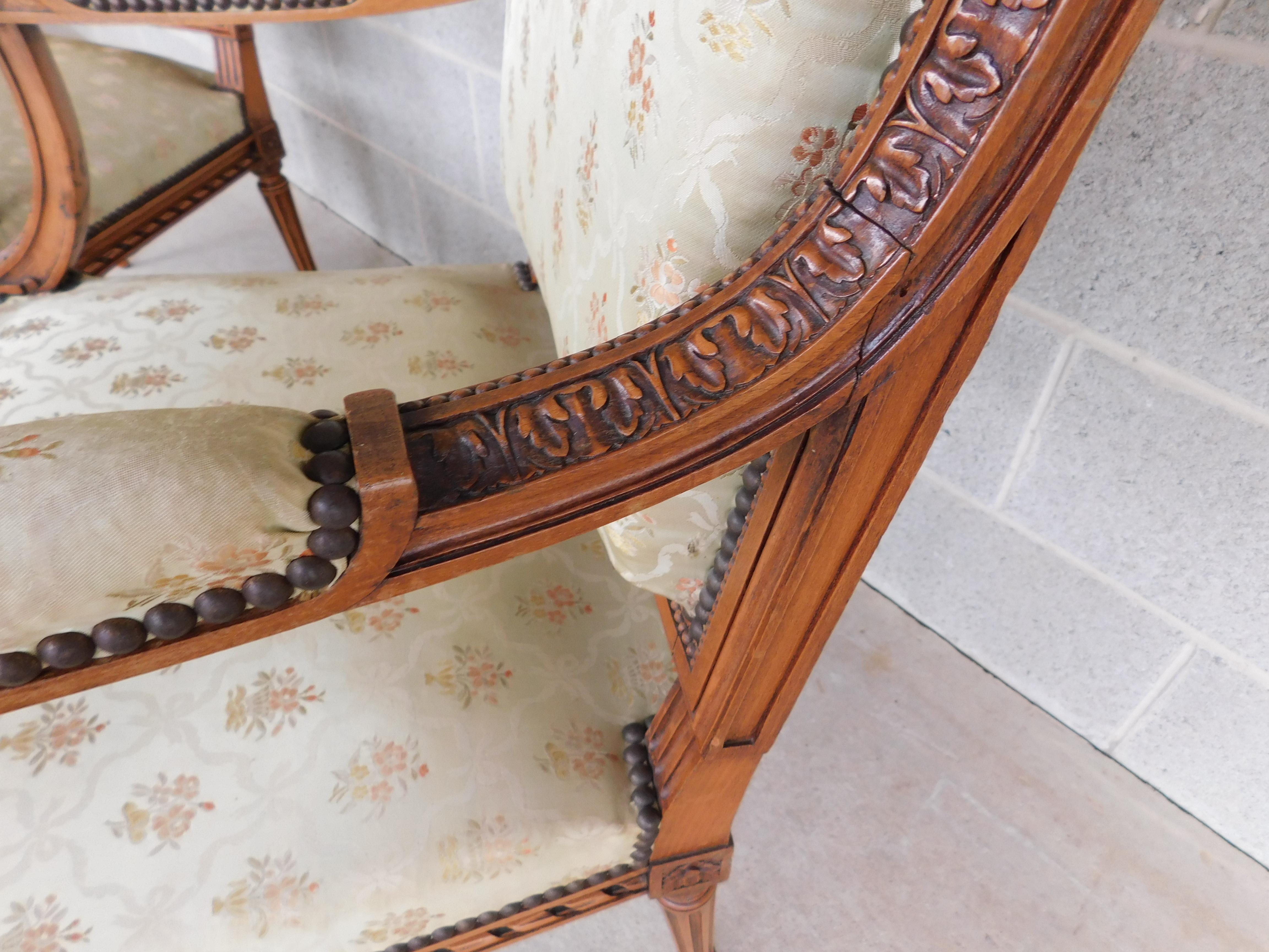 Antique French Louis XVI Style Fauteuil Chairs Late 19th Century, a Pair For Sale 5