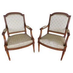 Antique French Louis XVI Style Fauteuil Chairs Late 19th Century, a Pair