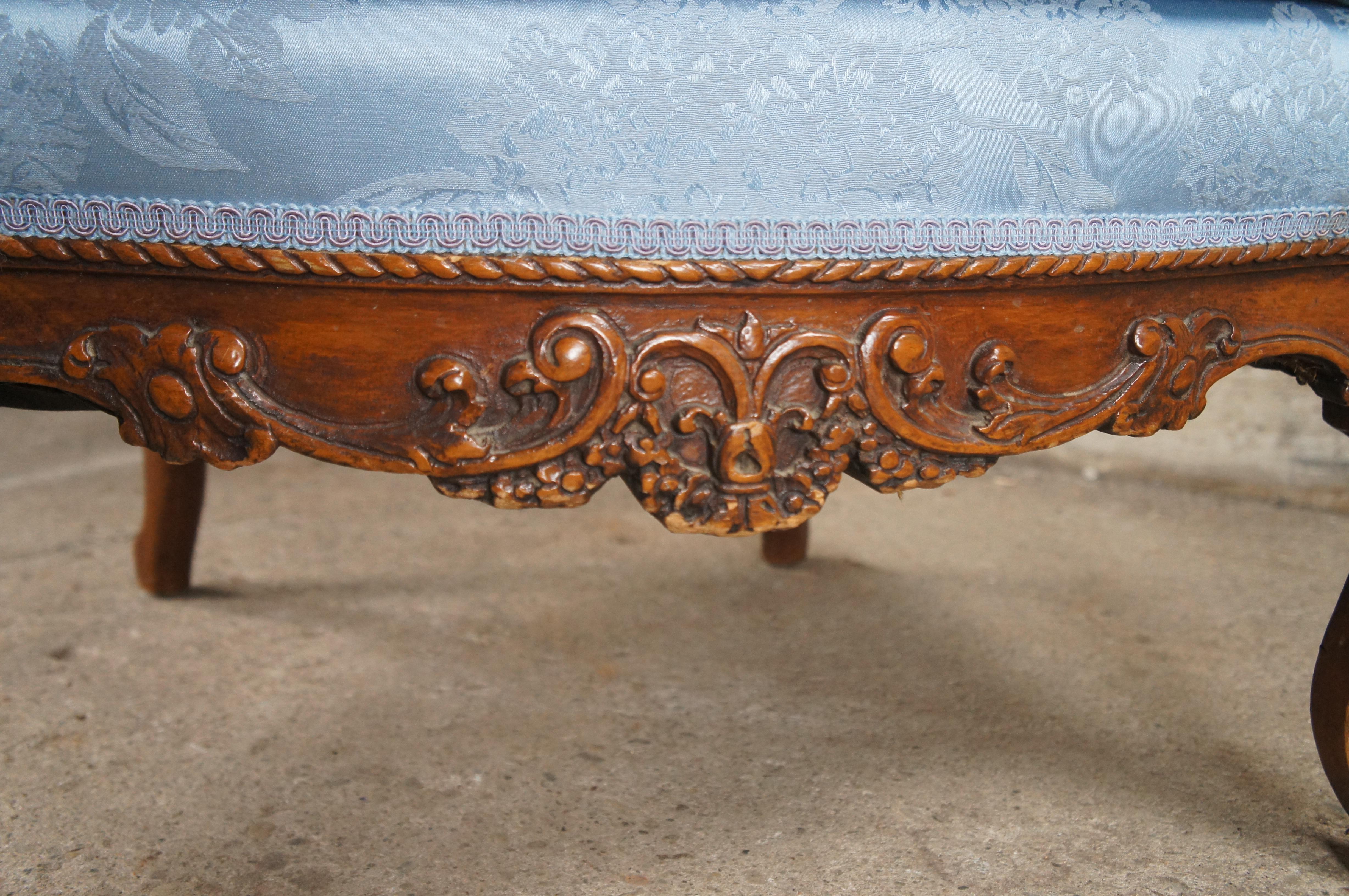 Antique French Louis XVI Style Figural Carved Walnut Bergere Wingback Arm Chair For Sale 6