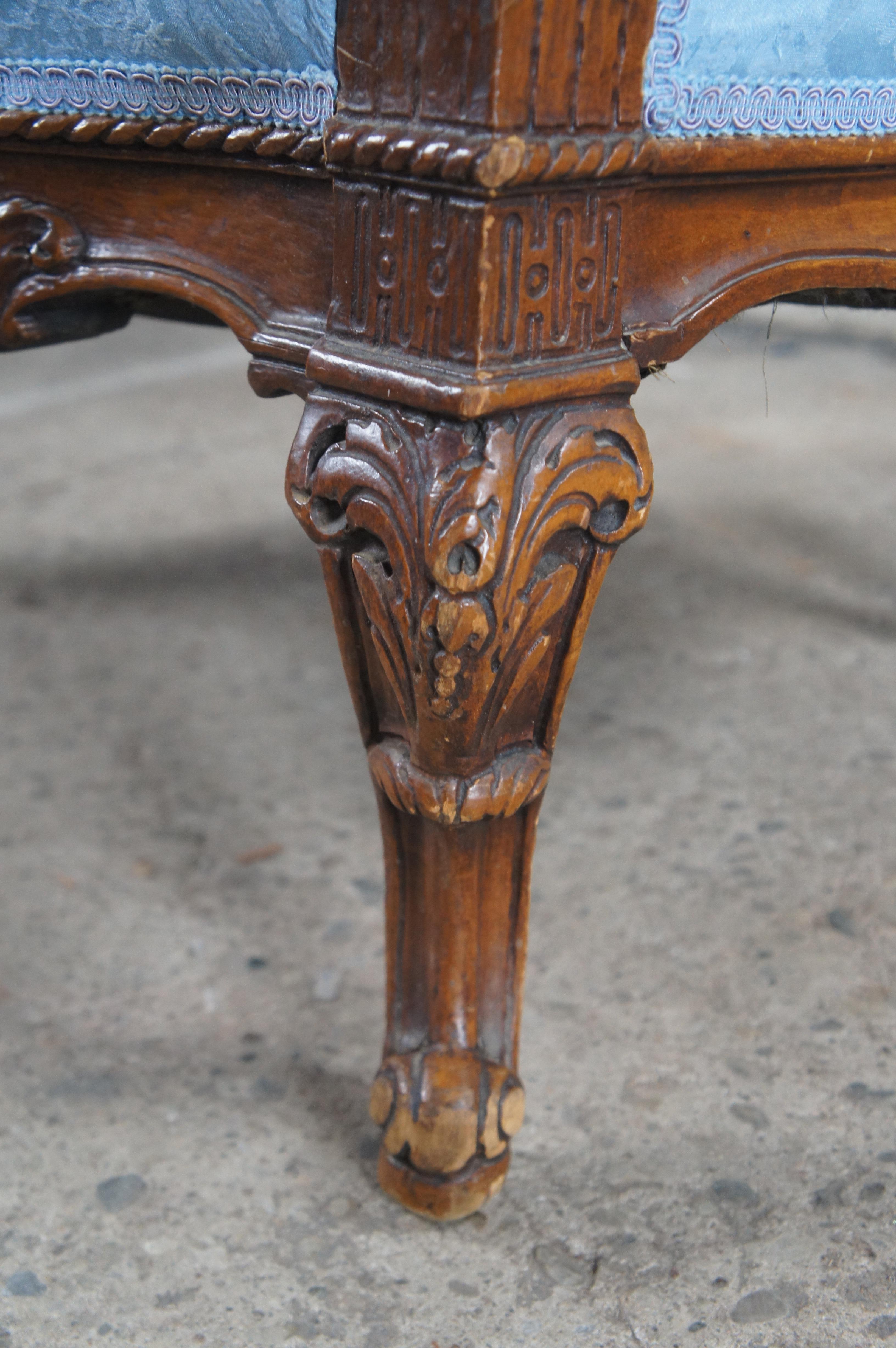 Antique French Louis XVI Style Figural Carved Walnut Bergere Wingback Arm Chair For Sale 7