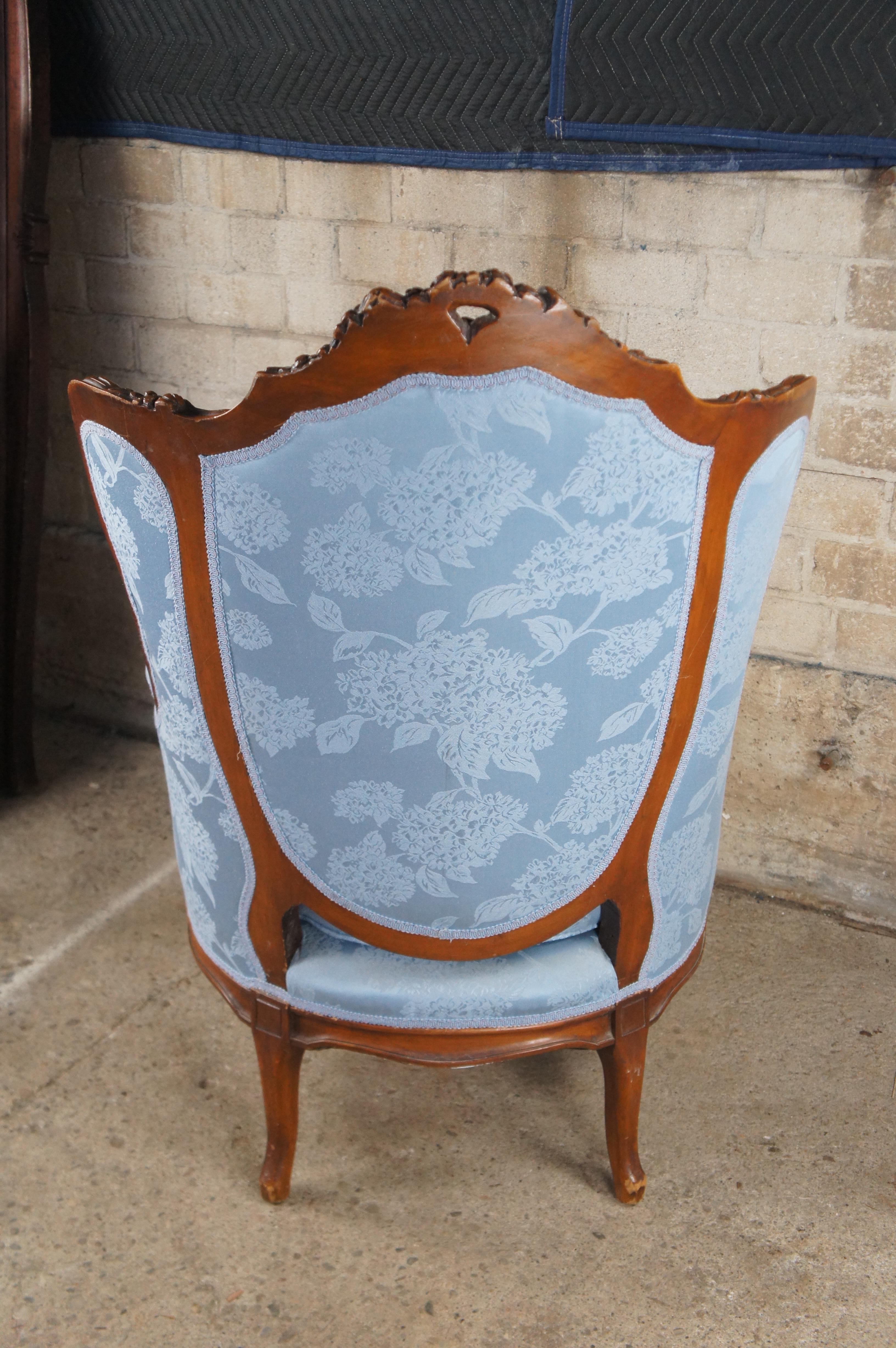 Antique French Louis XVI Style Figural Carved Walnut Bergere Wingback Arm Chair For Sale 4