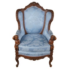 Antike Französisch Louis XVI Stil Figural geschnitzt Nussbaum Bergere Wingback Sessel