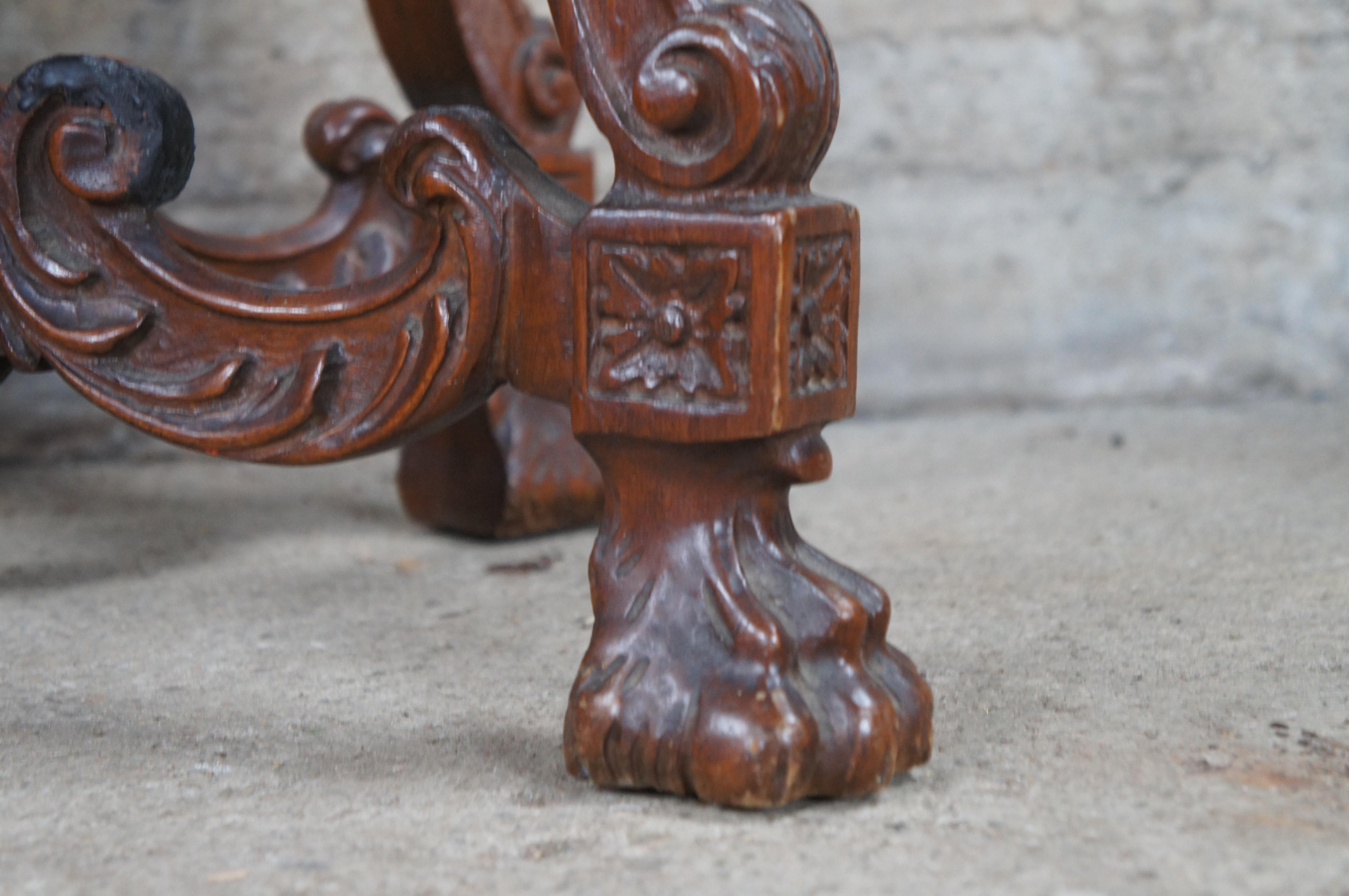 Antique French Louis XVI Style Figural Carved Walnut Marble Top Parlor Table 2