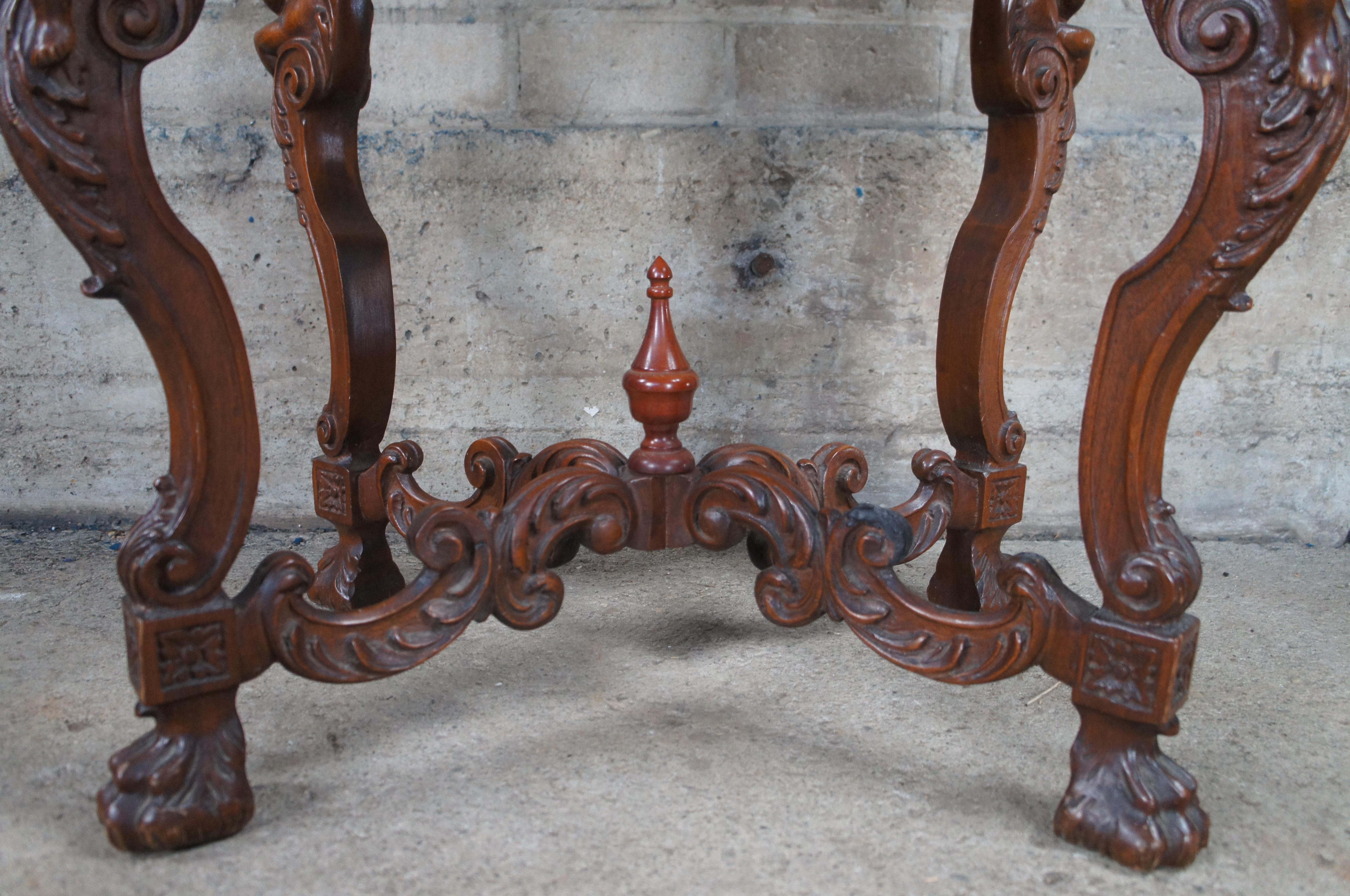 Antique French Louis XVI Style Figural Carved Walnut Marble Top Parlor Table 3