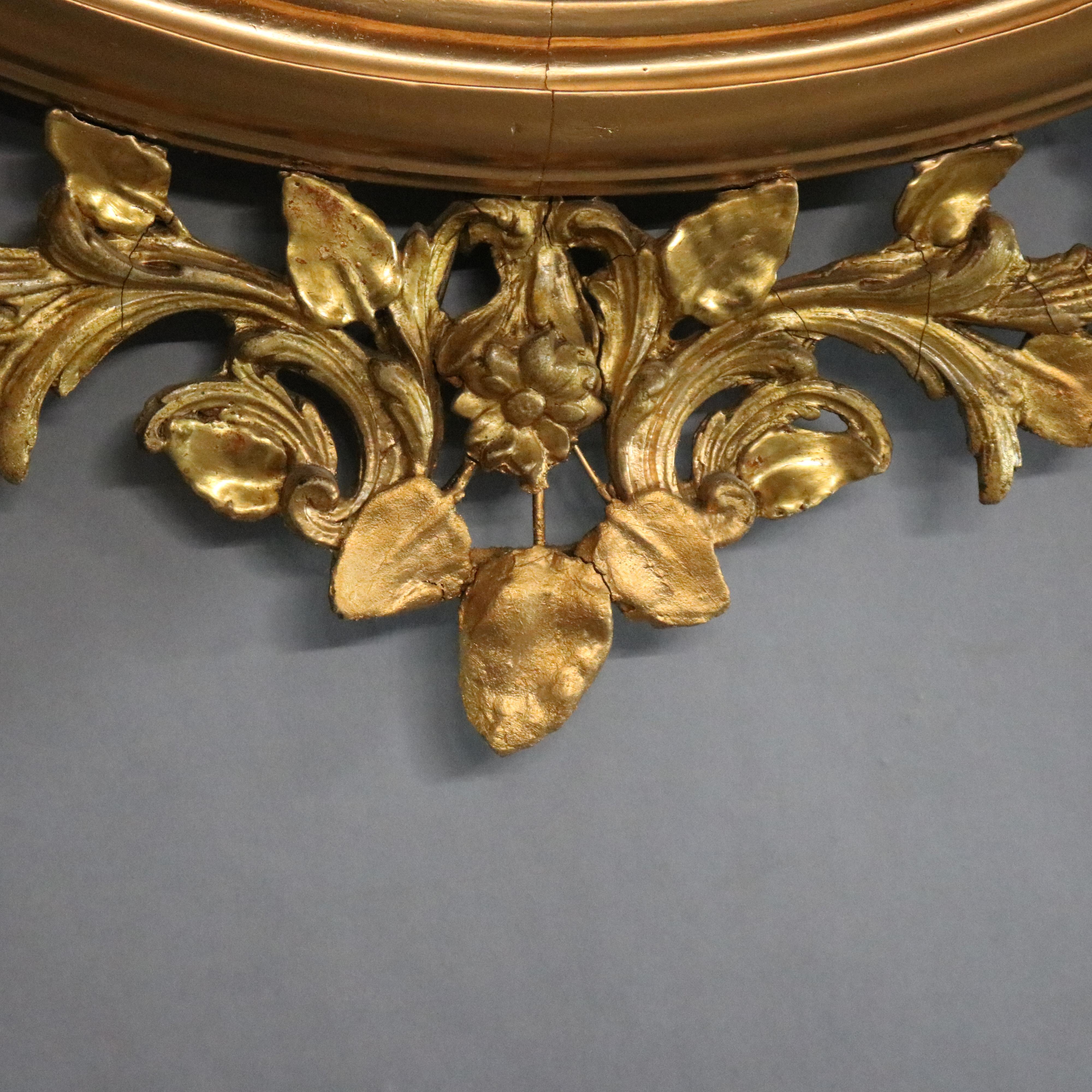 Antique French Louis XVI Style Foliate Giltwood Wall Mirror, circa 1890 In Good Condition In Big Flats, NY