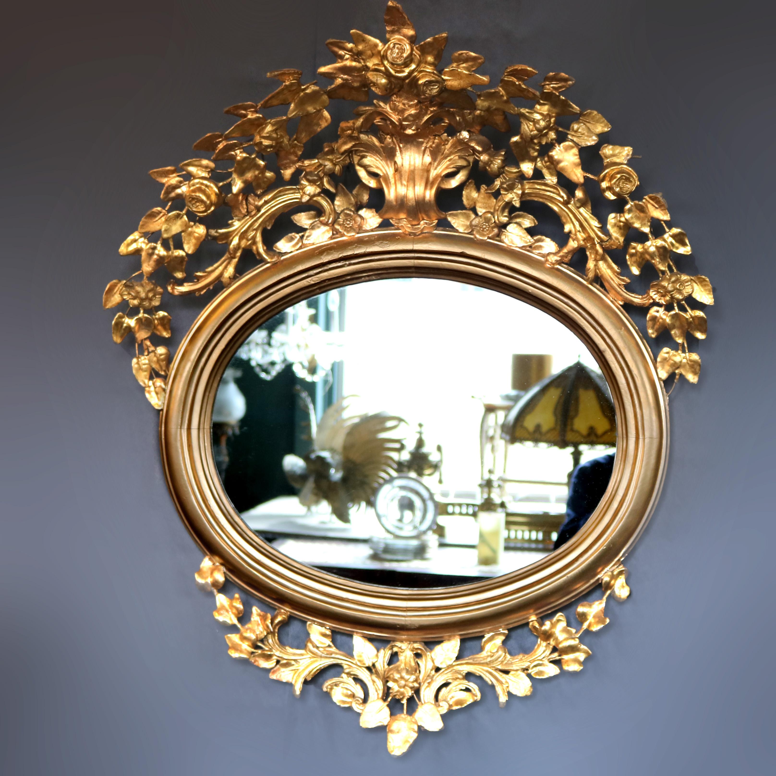 Antique French Louis XVI Style Foliate Giltwood Wall Mirror, circa 1890 1