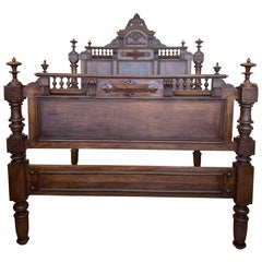 Antique French Louis XVI Full/Queen Size Rosewood Carved Bed Frame Baroque