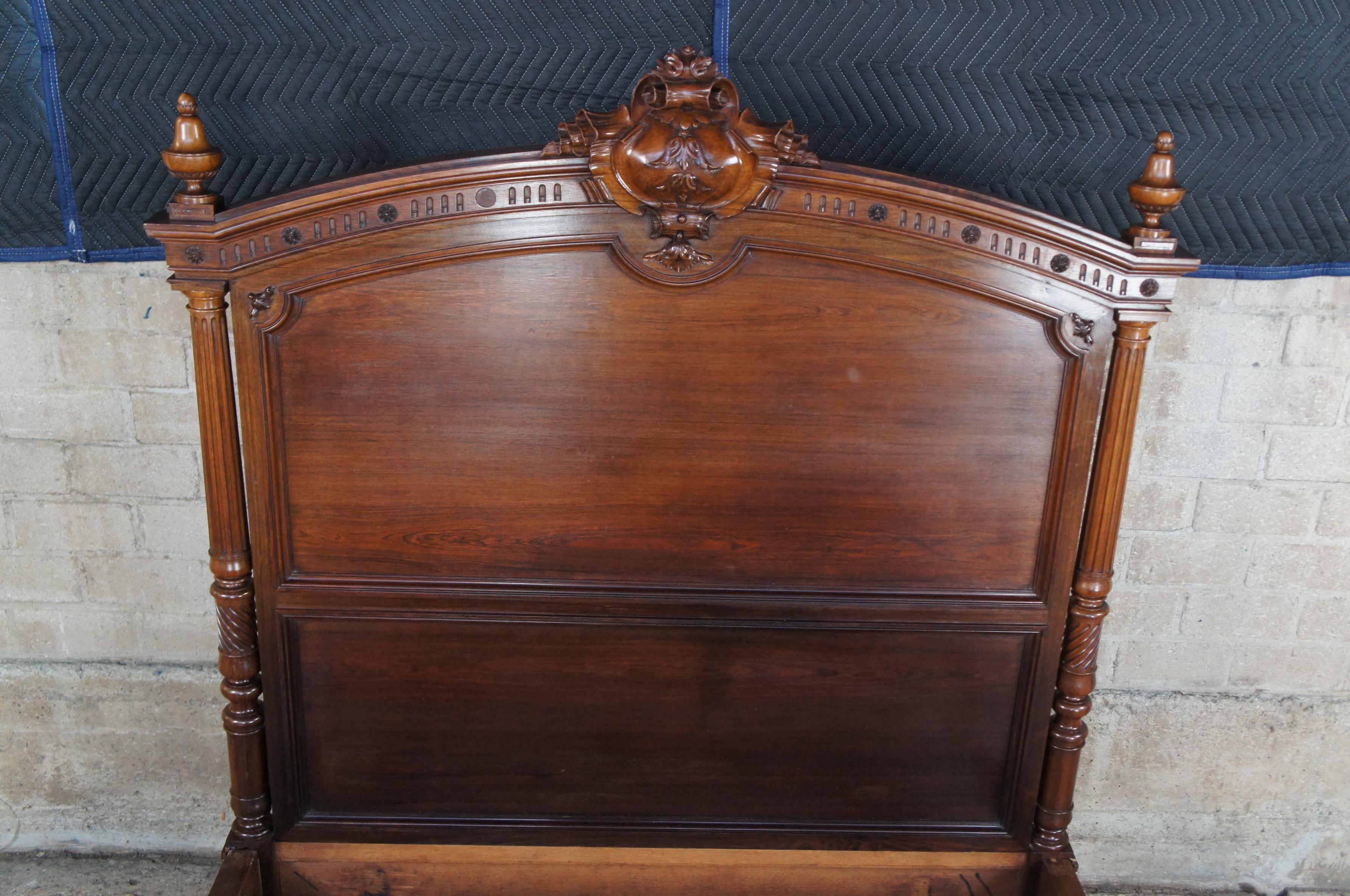 Antique French Louis XVI Style Full Size Rosewood Carved Bed Frame Baroque In Good Condition In Dayton, OH