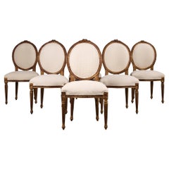 Antique French Louis XVI Style Gilded Dining Chairs W/ Ivory Chenille - Set of 6