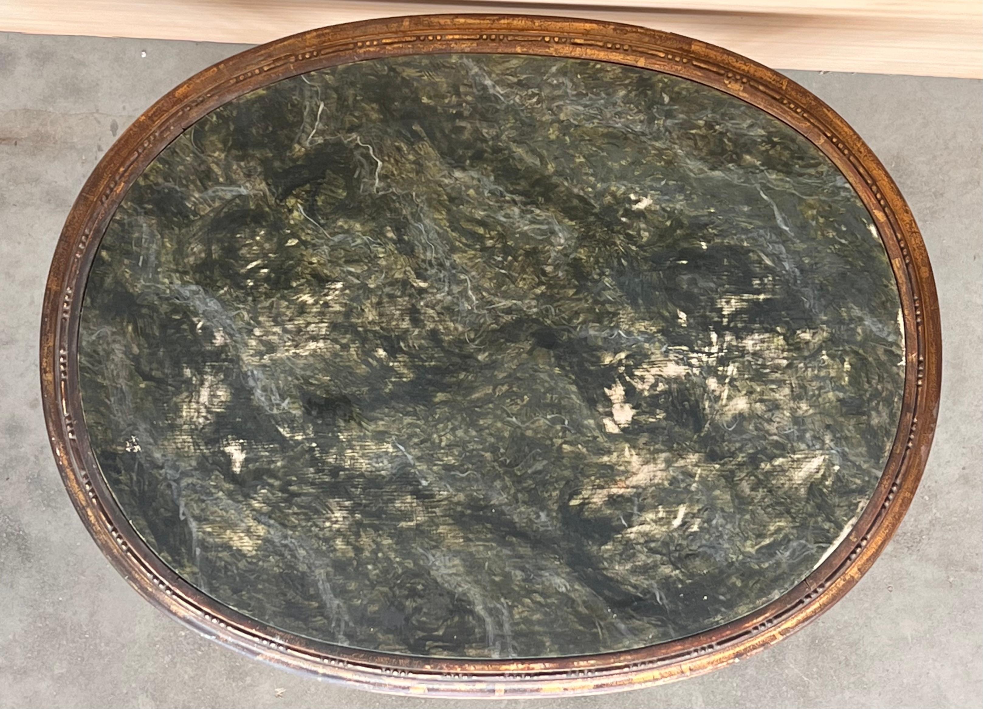 Antique French Louis XVI Style Gilded Oval Console Table with Four Legs For Sale 5