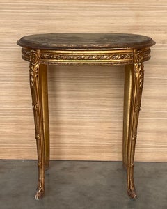 Antique French Louis XVI Style Gilded Oval Console Table with Four Legs