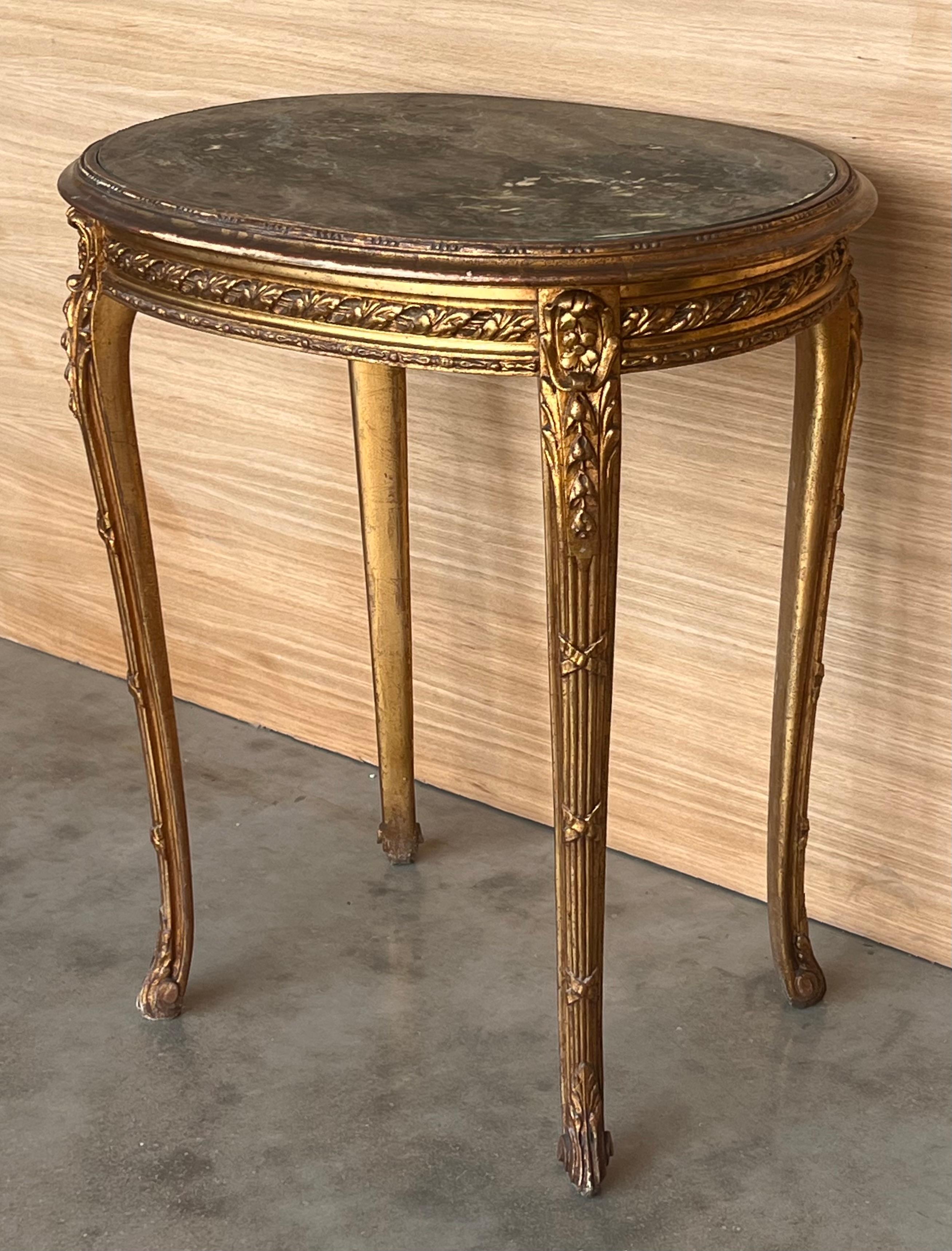 Giltwood Antique French Louis XVI Style Gilded Oval Console Table with Four Legs For Sale