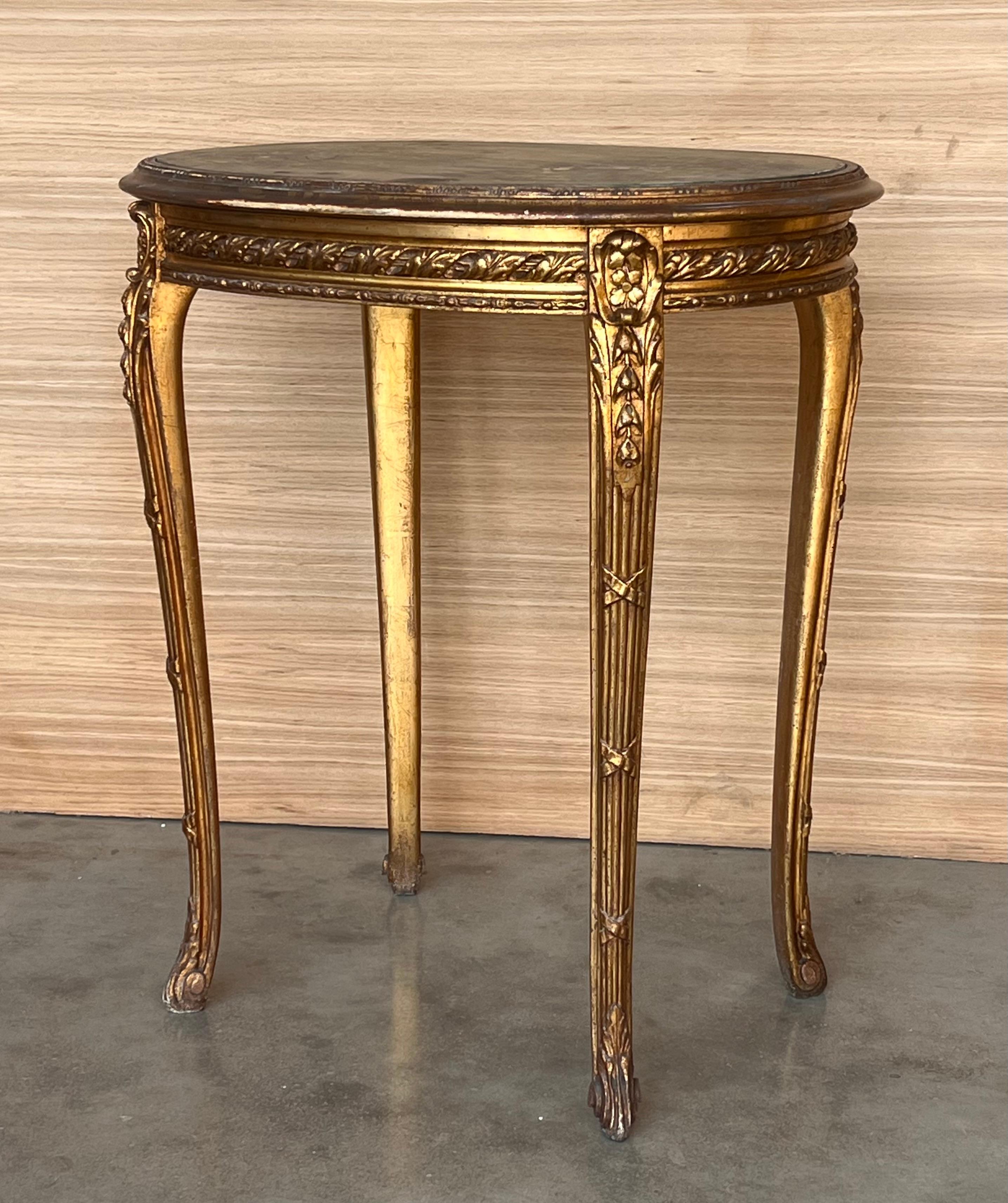 Antique French Louis XVI Style Gilded Oval Console Table with Four Legs For Sale 1