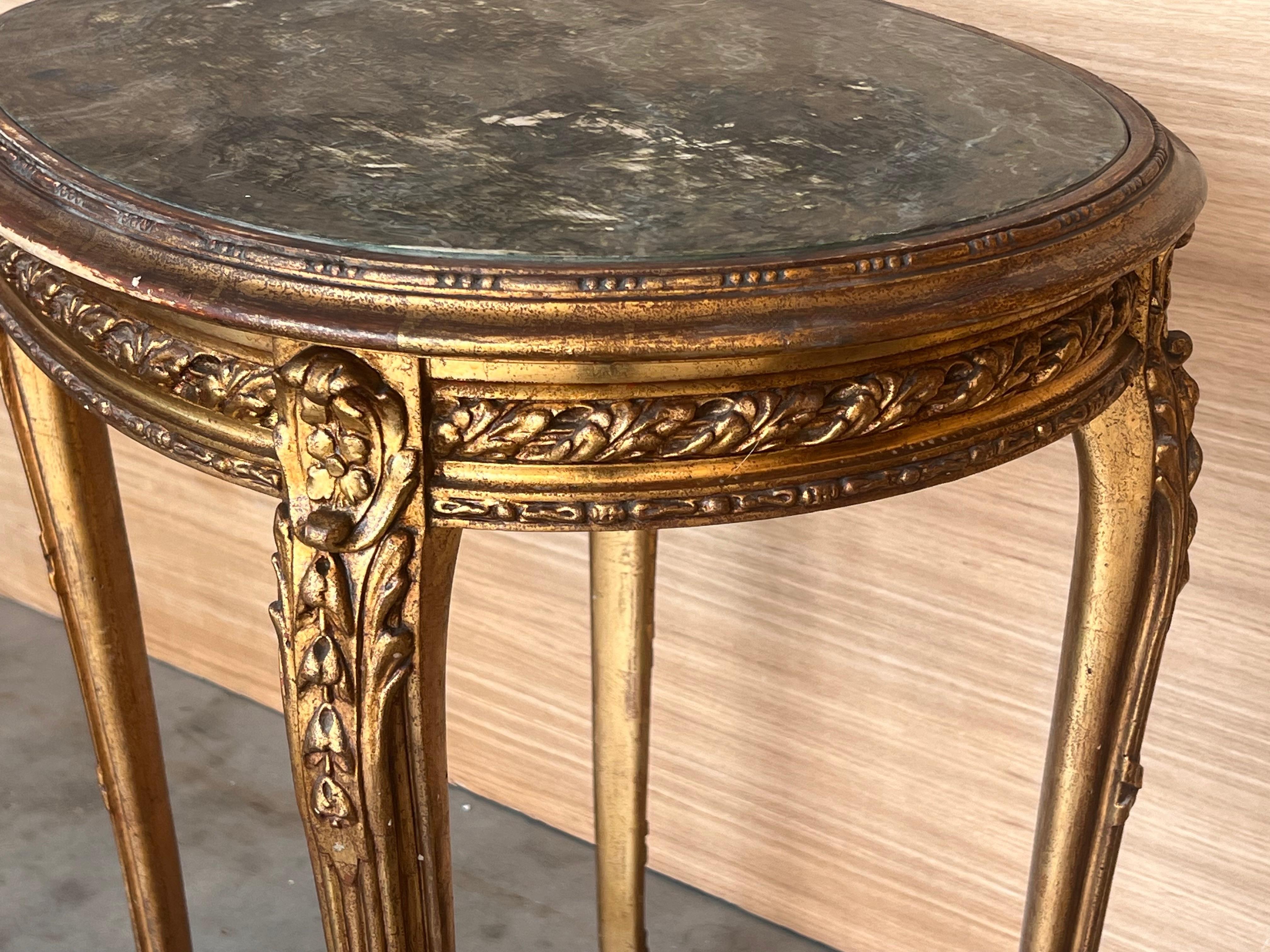 Antique French Louis XVI Style Gilded Oval Console Table with Four Legs For Sale 3