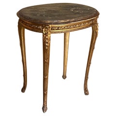 Antique French Louis XVI Style Gilded Oval Console Table with Four Legs