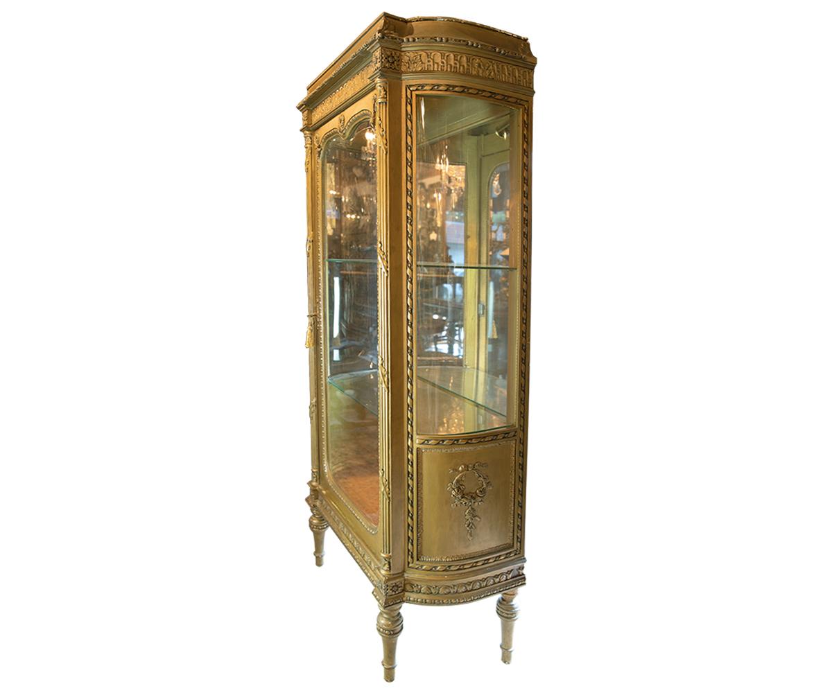 Antique French Louis XVI Style Gilded Vitrine / Display Cabinet In Good Condition For Sale In Laguna Beach, CA