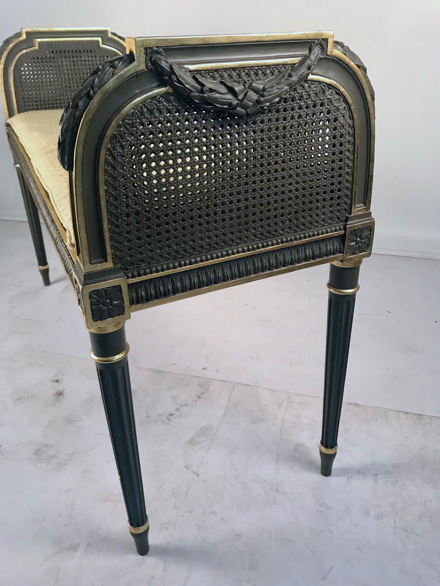 19th Century Antique French Louis XVI Style Gilt And Painted Bench For Sale